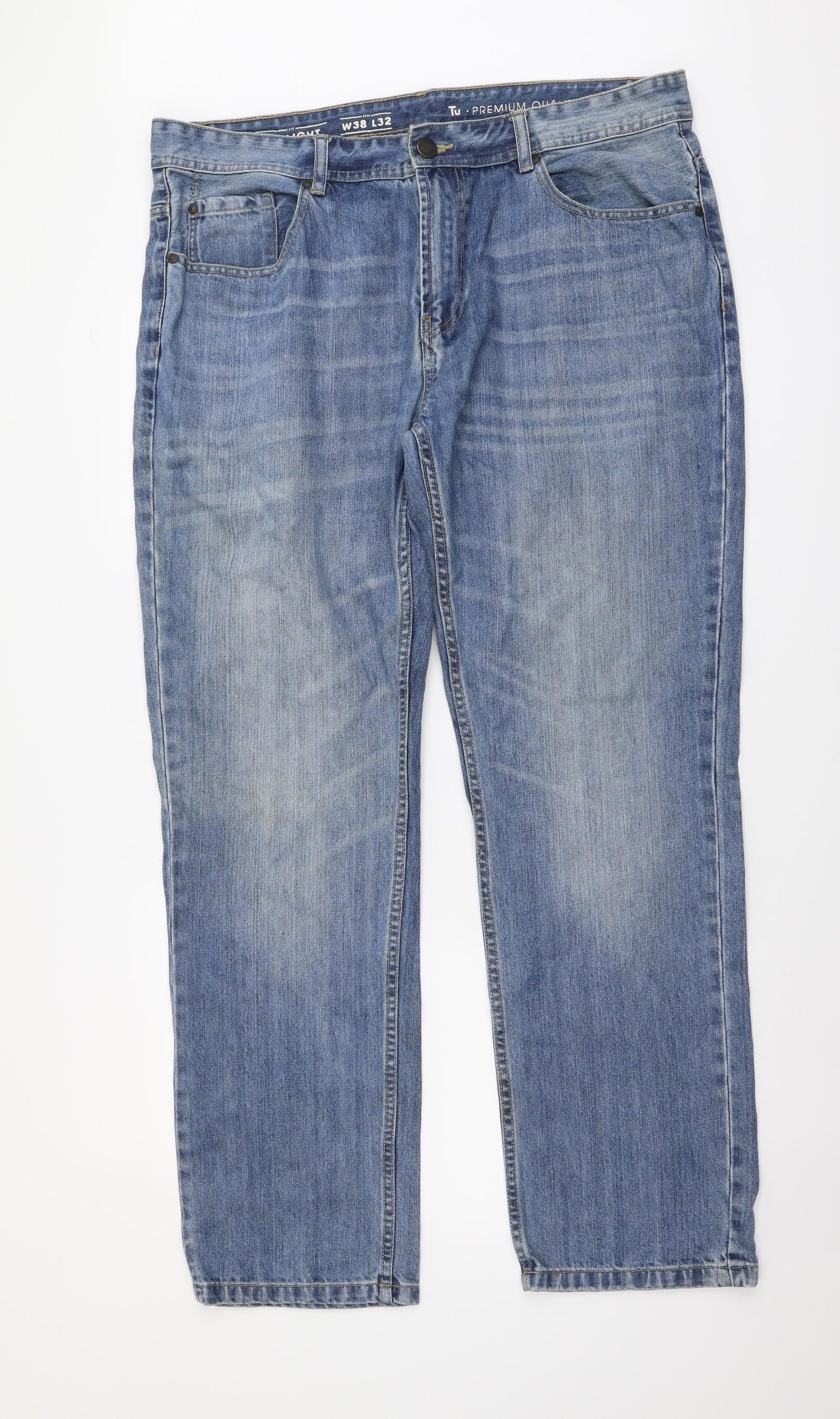 TU Mens Blue Cotton Straight Jeans Size 38 in L32 in Regular Button