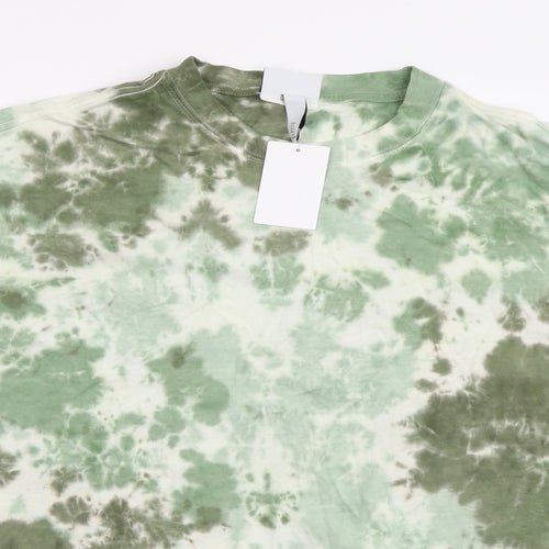 H&M Mens Green Cotton T-Shirt Size L Round Neck