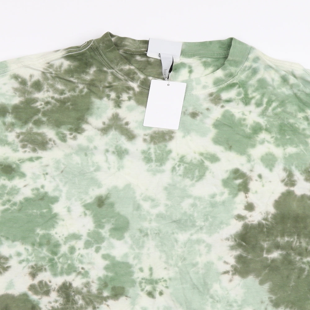 H&M Mens Green Cotton T-Shirt Size L Round Neck