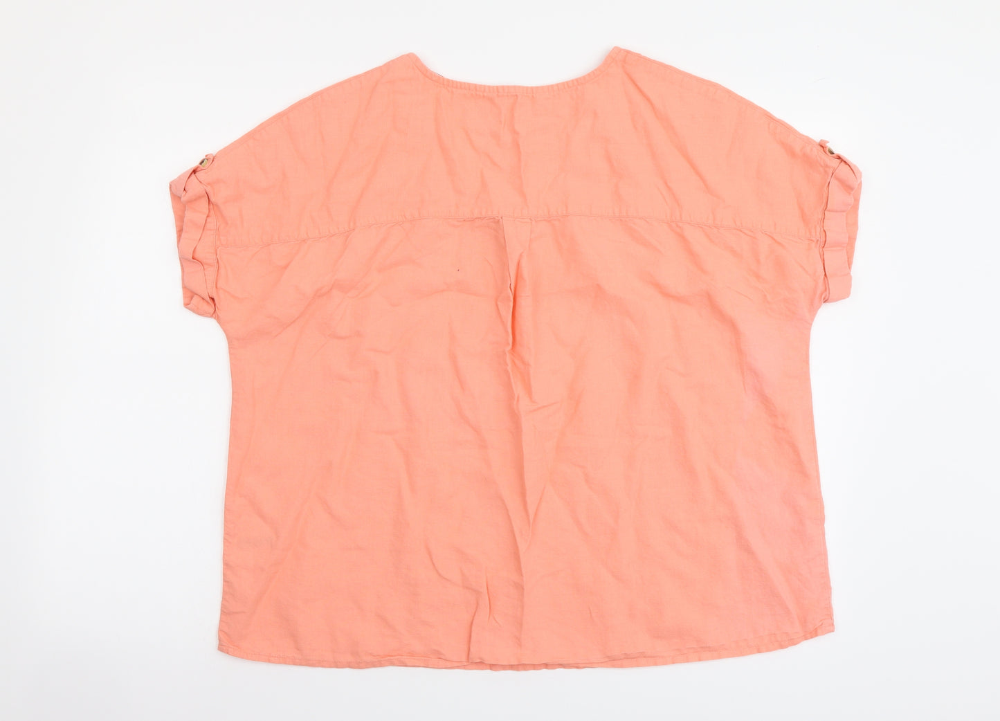 TU Womens Orange Linen Basic T-Shirt Size 18 V-Neck