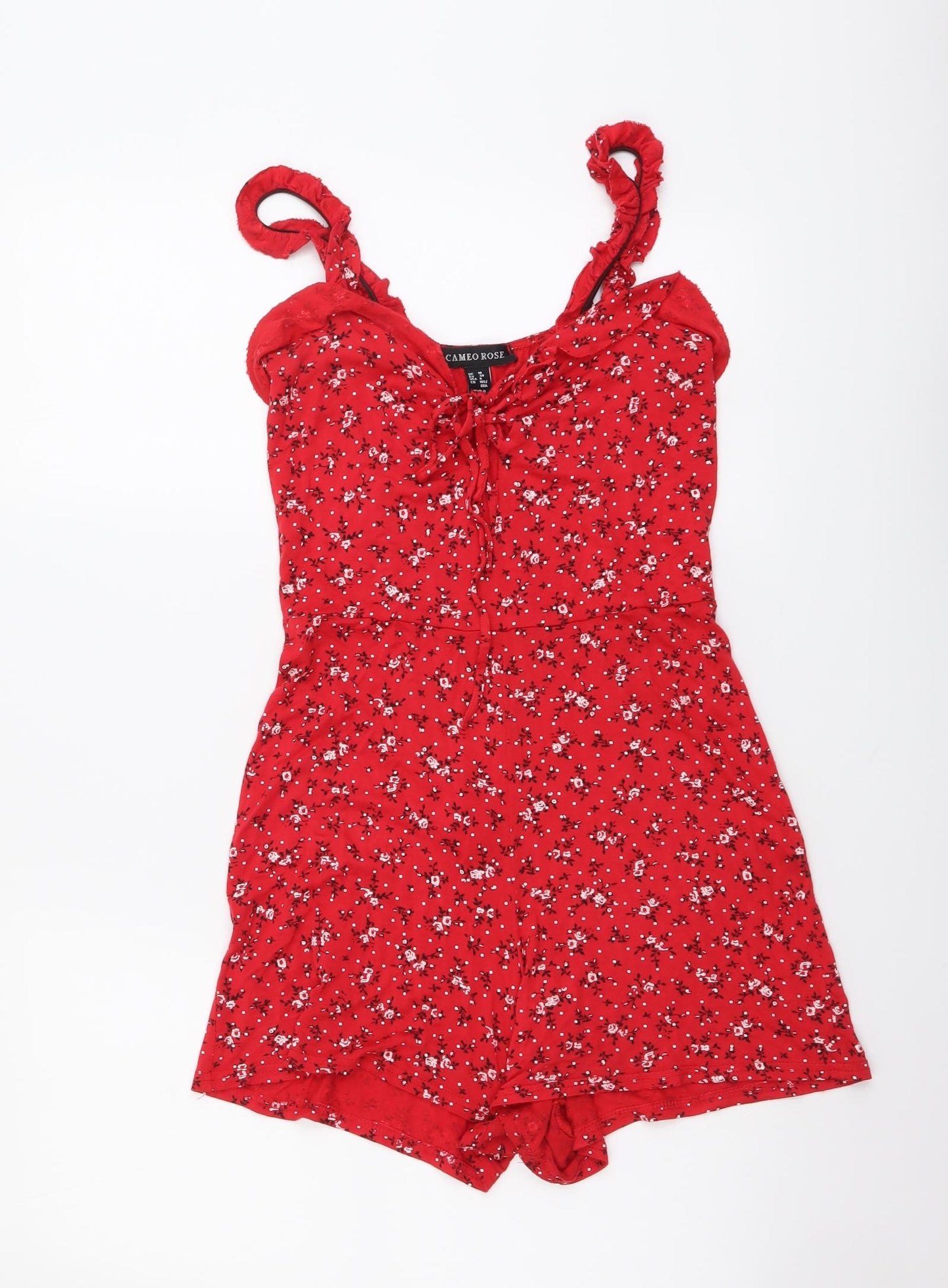Cameo Rose Womens Red Floral Viscose Jumpsuit One-Piece Size 10 Pullover