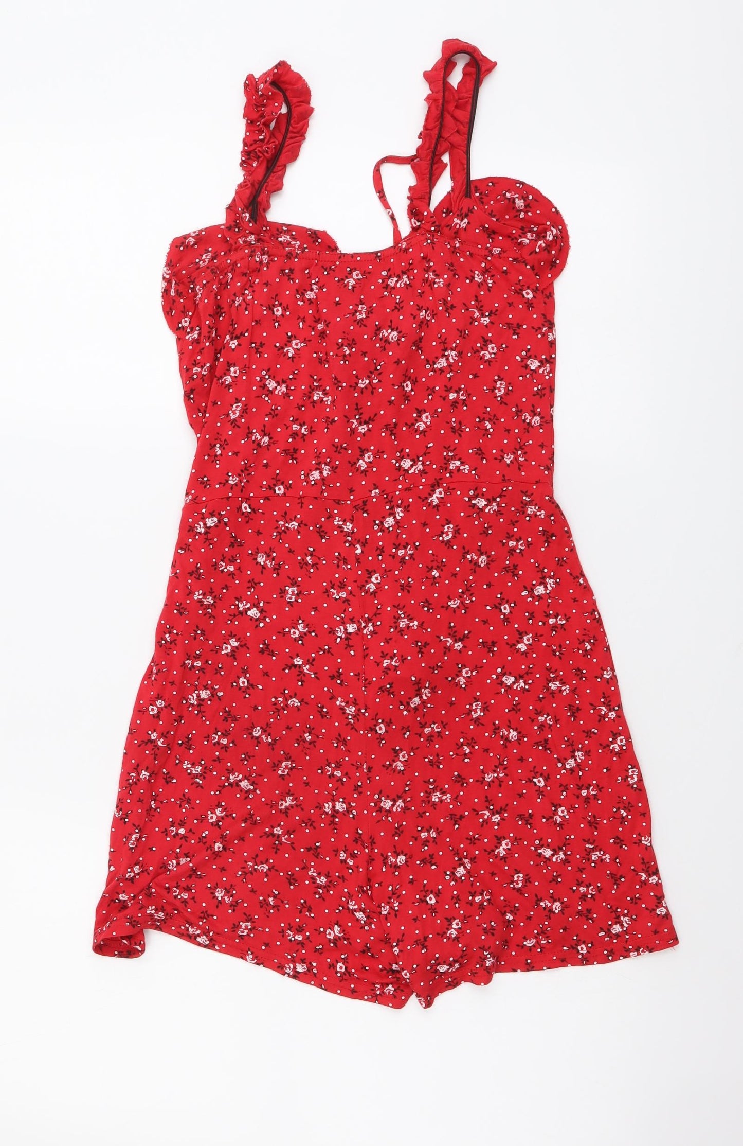 Cameo Rose Womens Red Floral Viscose Jumpsuit One-Piece Size 10 Pullover