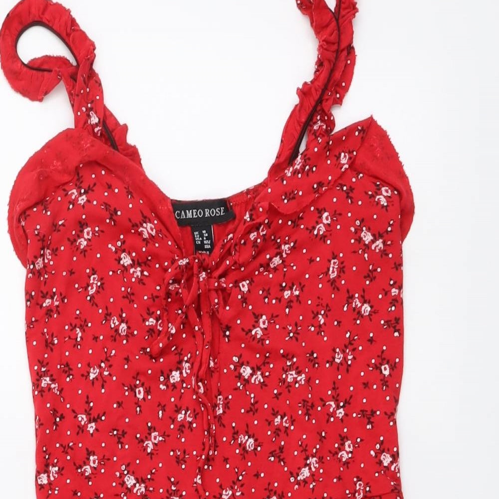 Cameo Rose Womens Red Floral Viscose Jumpsuit One-Piece Size 10 Pullover