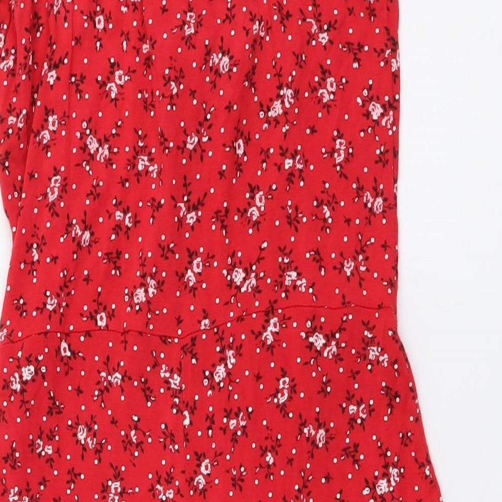 Cameo Rose Womens Red Floral Viscose Jumpsuit One-Piece Size 10 Pullover