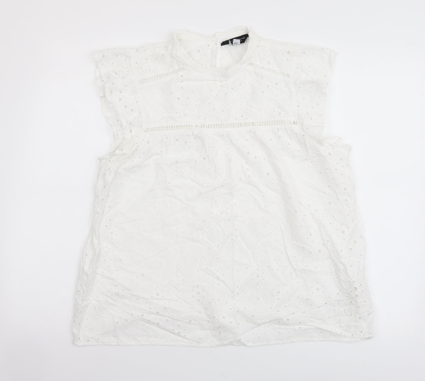 Dorothy Perkins Womens White Geometric Cotton Basic Blouse Size 18 Mock Neck