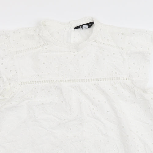 Dorothy Perkins Womens White Geometric Cotton Basic Blouse Size 18 Mock Neck