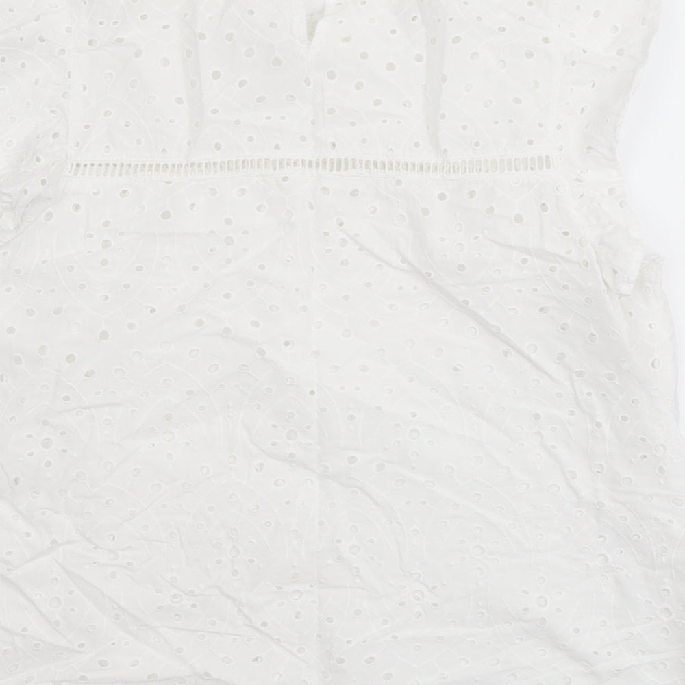 Dorothy Perkins Womens White Geometric Cotton Basic Blouse Size 18 Mock Neck