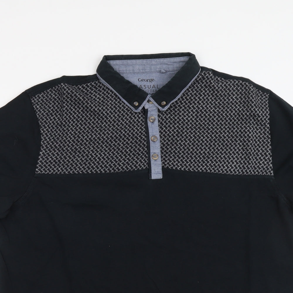 George Mens Blue Cotton Polo Size XL Collared Pullover