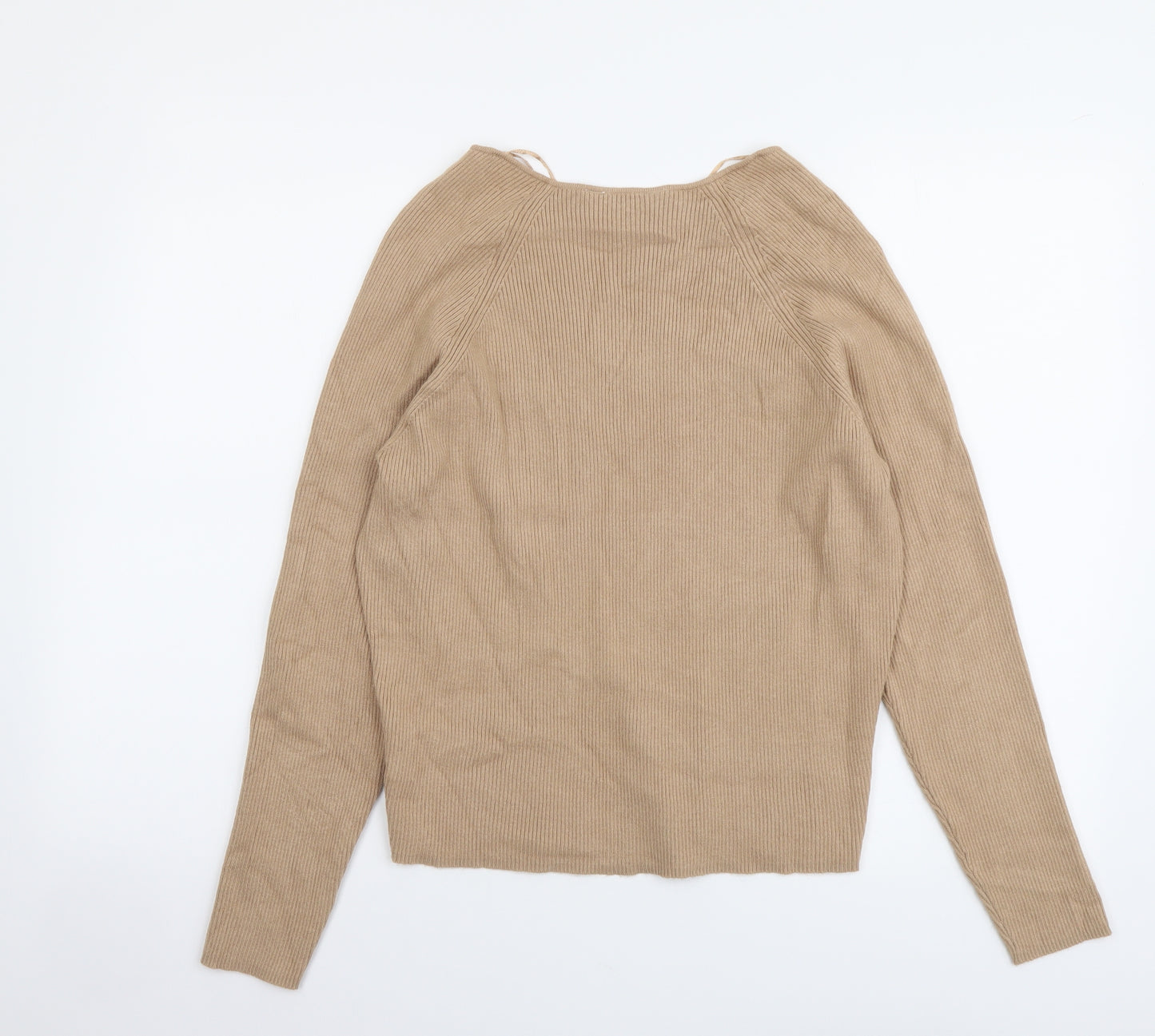 Principles Womens Beige V-Neck Viscose Pullover Jumper Size M - Ribbed