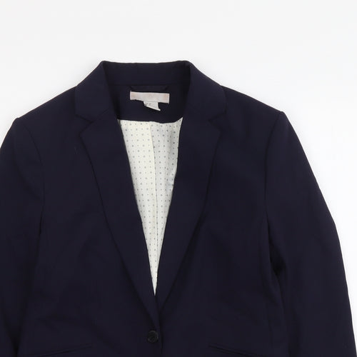 H&M Womens Blue Polyester Jacket Suit Jacket Size M