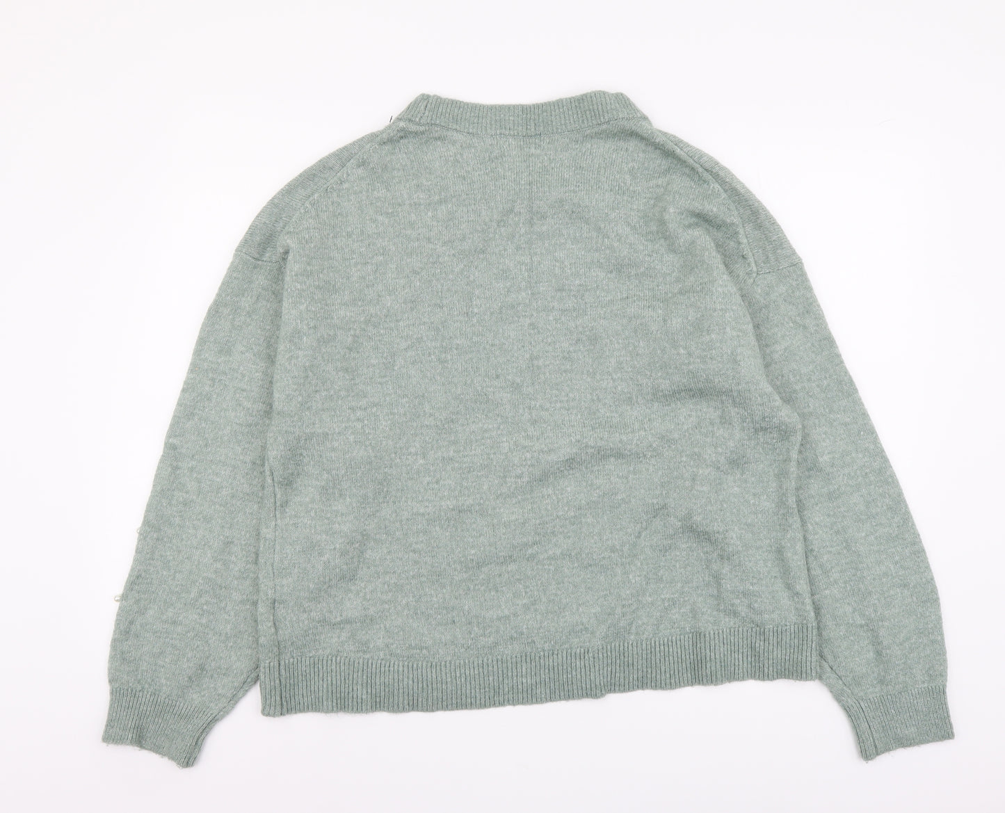 H&M Womens Green Round Neck Polyester Pullover Jumper Size M