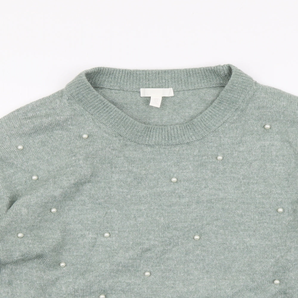 H&M Womens Green Round Neck Polyester Pullover Jumper Size M