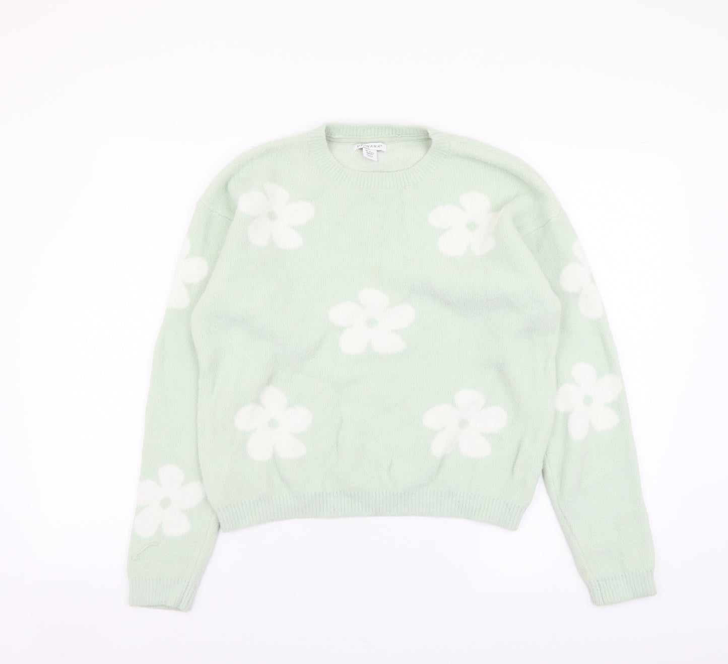 Primark Girls Green Round Neck Floral Polyamide Pullover Jumper Size 14-15 Years Pullover