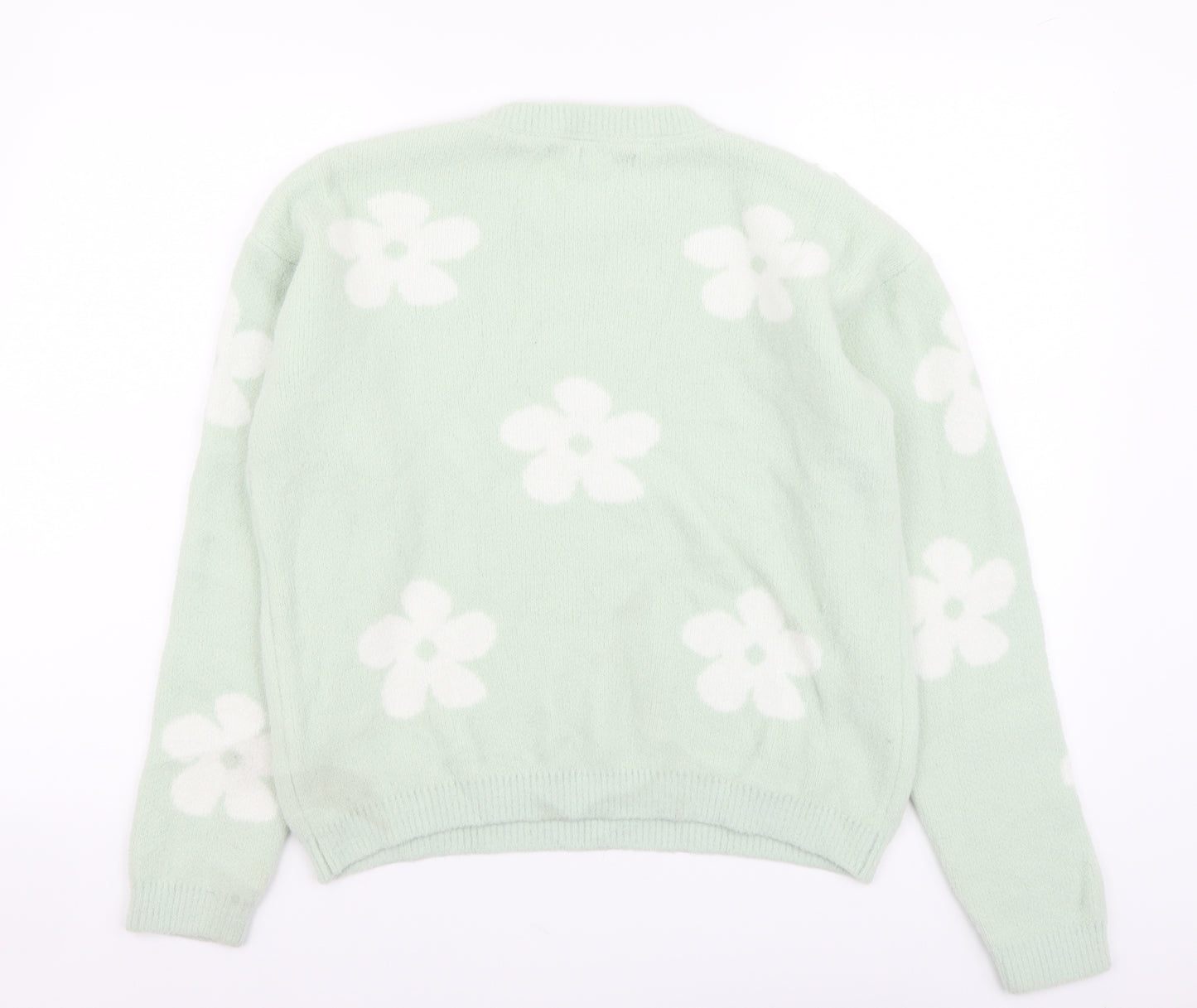 Primark Girls Green Round Neck Floral Polyamide Pullover Jumper Size 14-15 Years Pullover