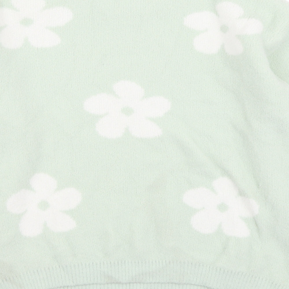 Primark Girls Green Round Neck Floral Polyamide Pullover Jumper Size 14-15 Years Pullover