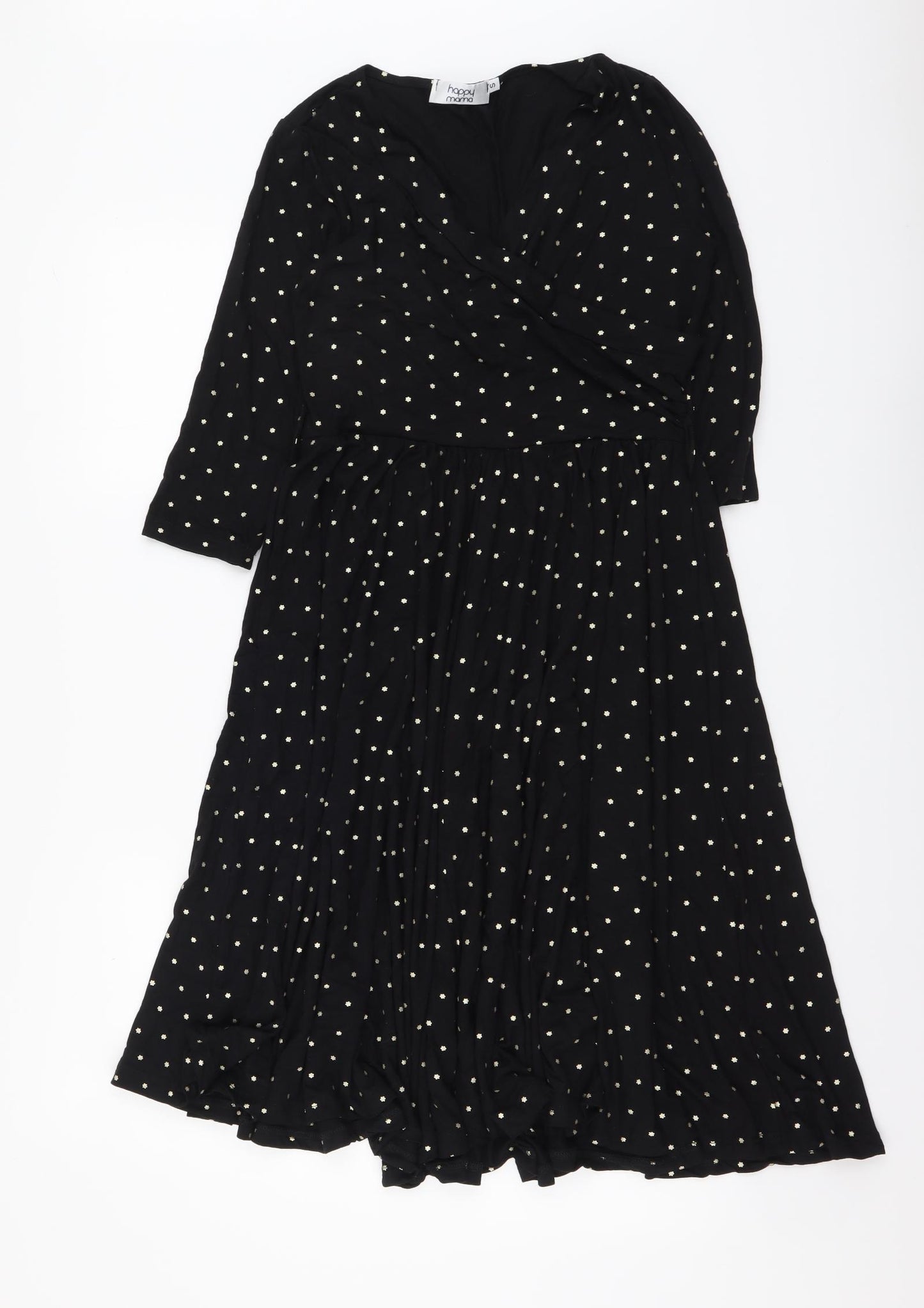 Happy Mama Womens Black Geometric Polyester A-Line Size S V-Neck Pullover - Stars pattern