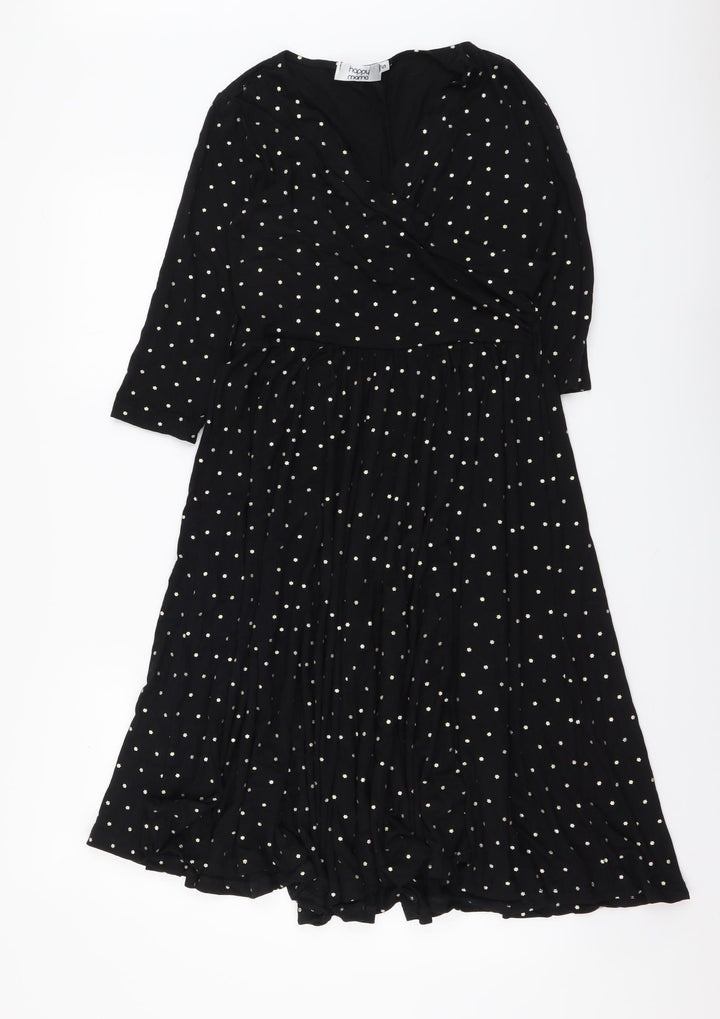Happy Mama Womens Black Geometric Polyester A-Line Size S V-Neck Pullover - Stars pattern