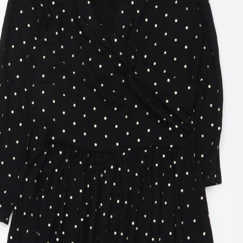 Happy Mama Womens Black Geometric Polyester A-Line Size S V-Neck Pullover - Stars pattern