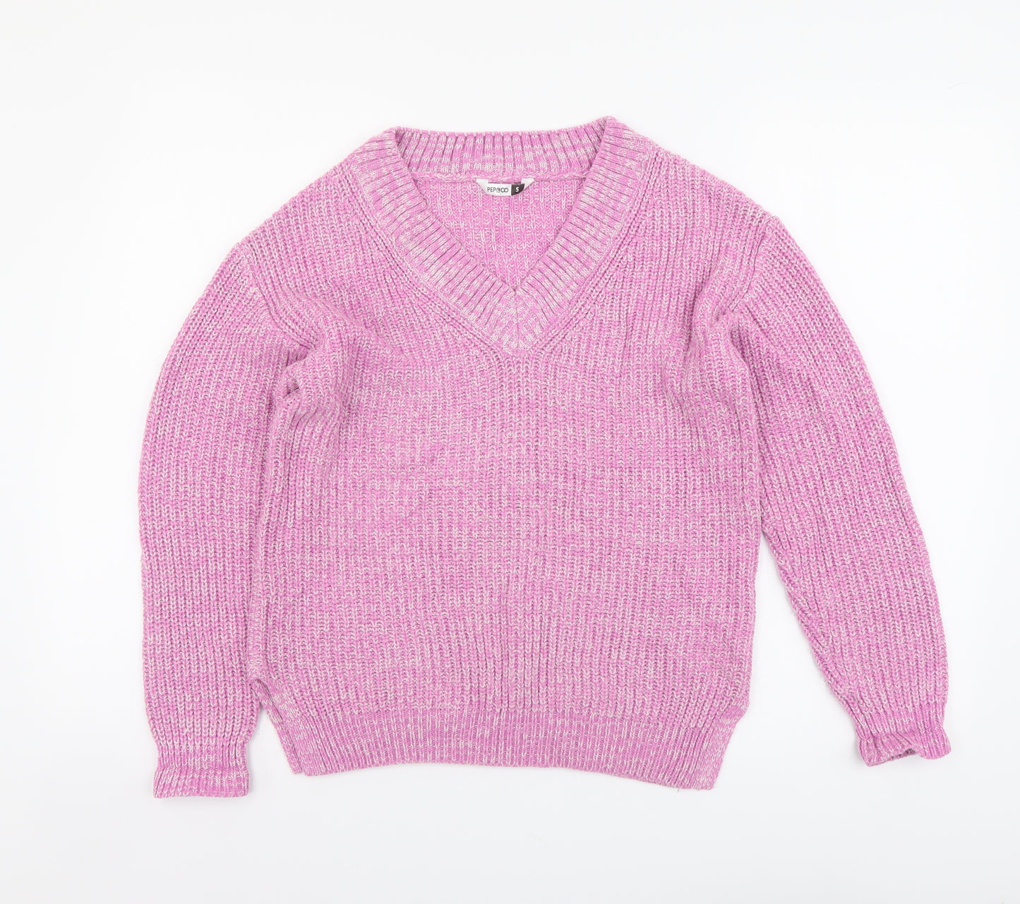 PEP&CO. Womens Purple V-Neck Acrylic Henley Jumper Size S