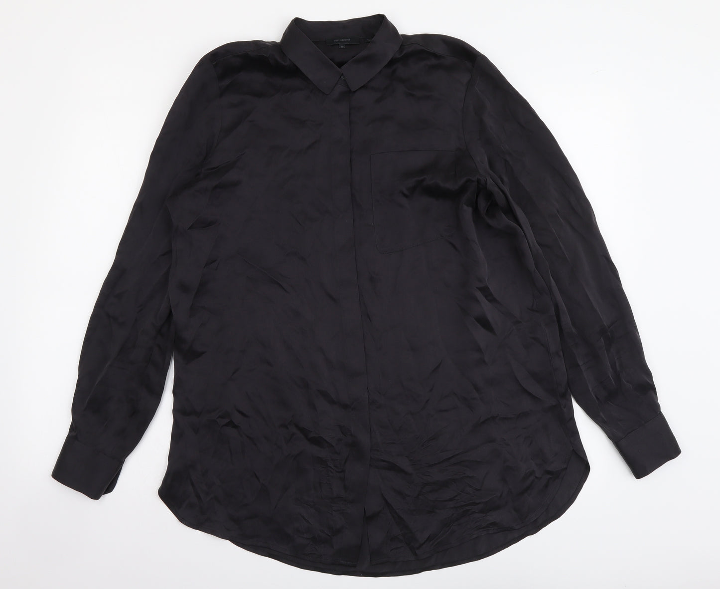 Cult Studios Womens Black Polyester Basic Button-Up Size 10 Collared