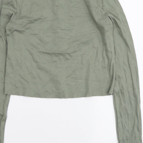 H&M Womens Green Cotton Cropped Button-Up Size S Round Neck