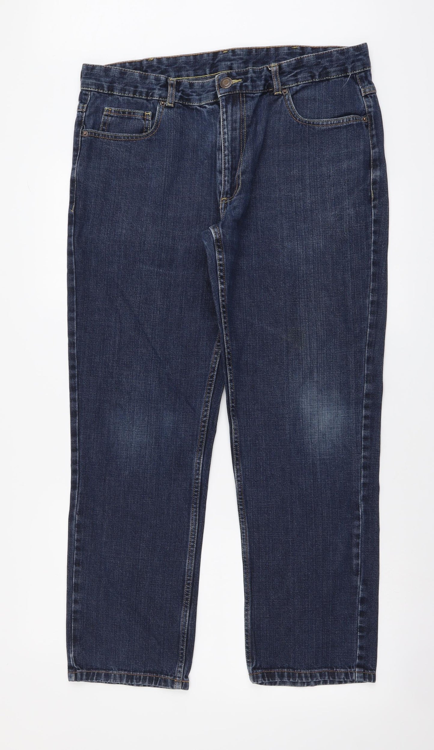Farah Mens Blue Cotton Straight Jeans Size 36 in L30 in Regular Button