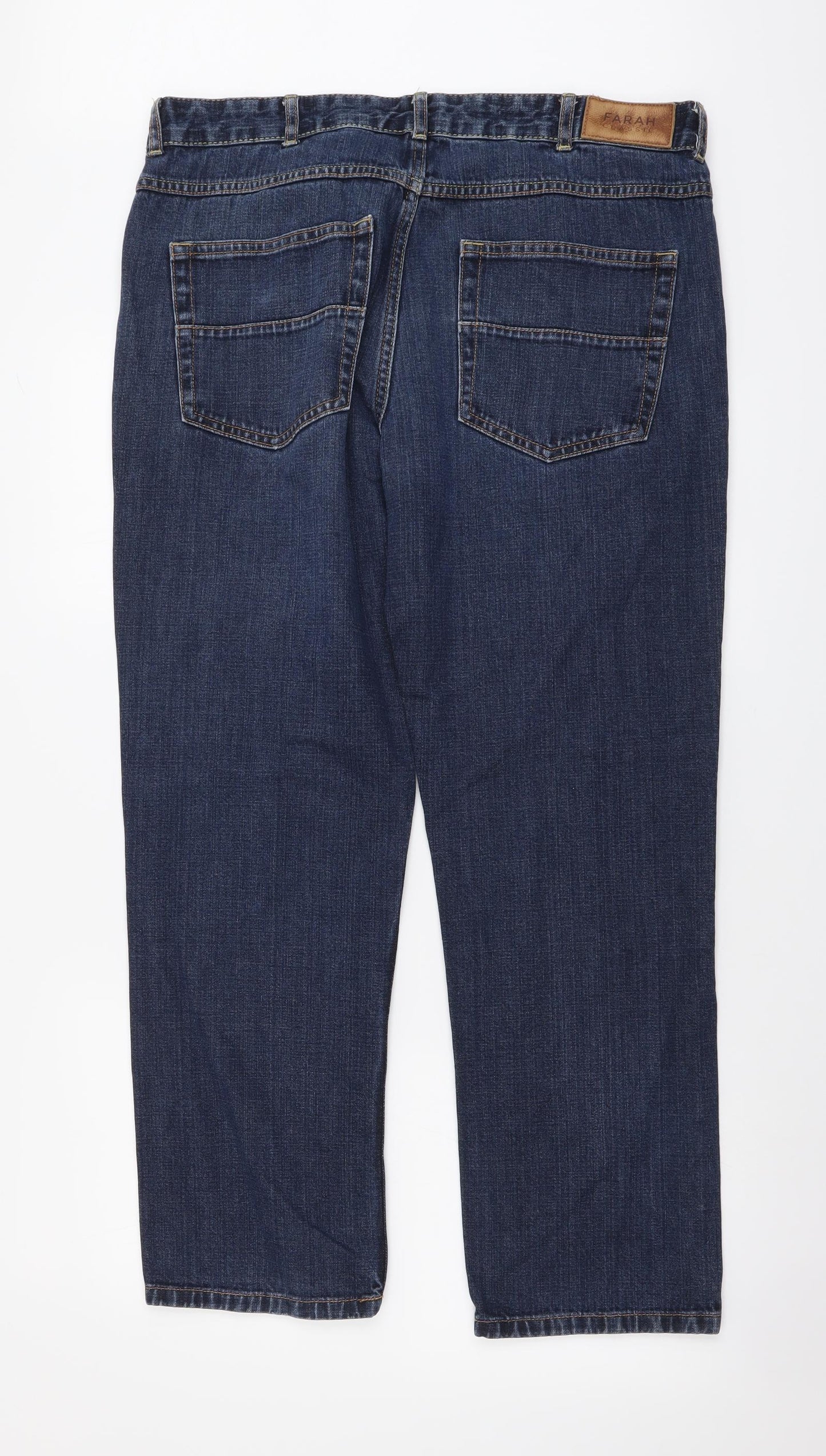 Farah Mens Blue Cotton Straight Jeans Size 36 in L30 in Regular Button