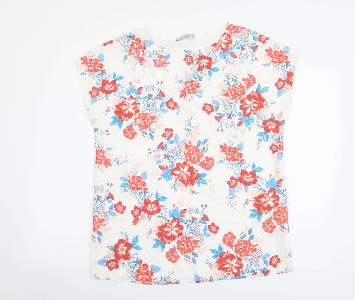 Per Una Womens Multicoloured Floral Polyester Basic T-Shirt Size 14 Round Neck