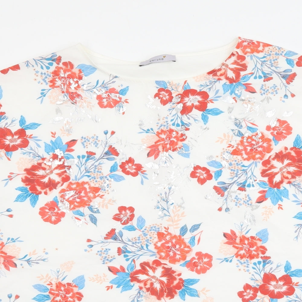 Per Una Womens Multicoloured Floral Polyester Basic T-Shirt Size 14 Round Neck
