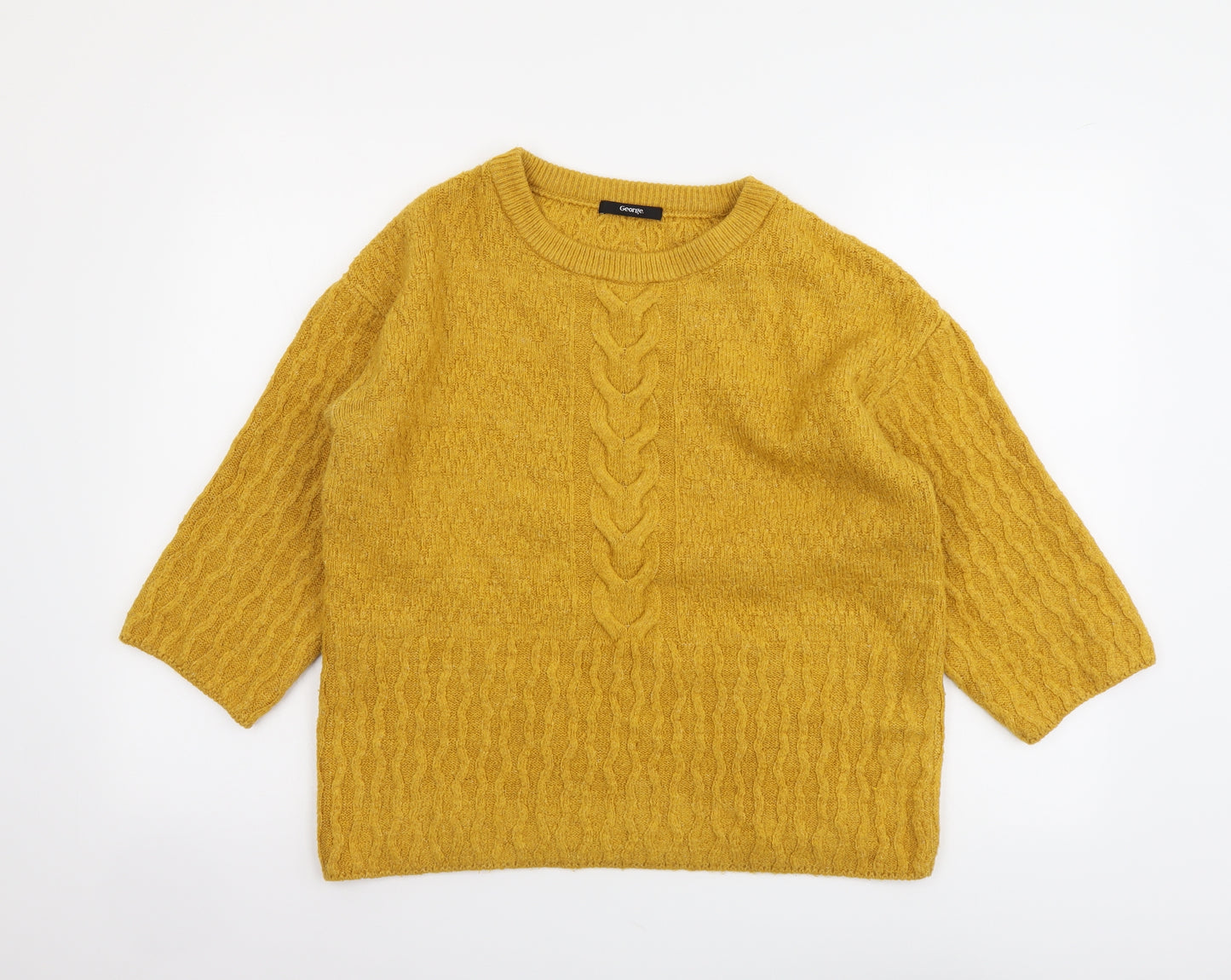 George Womens Yellow Round Neck Acrylic Pullover Jumper Size 10