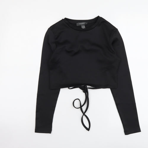 Primark Womens Black Polyester Cropped Blouse Size XS Round Neck