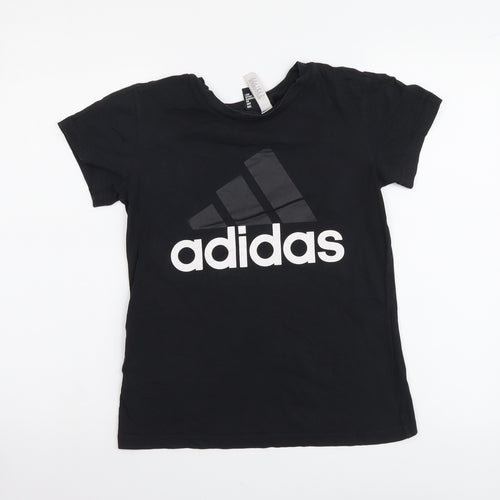 adidas Boys Black Cotton Basic T-Shirt Size 8-9 Years Round Neck Pullover
