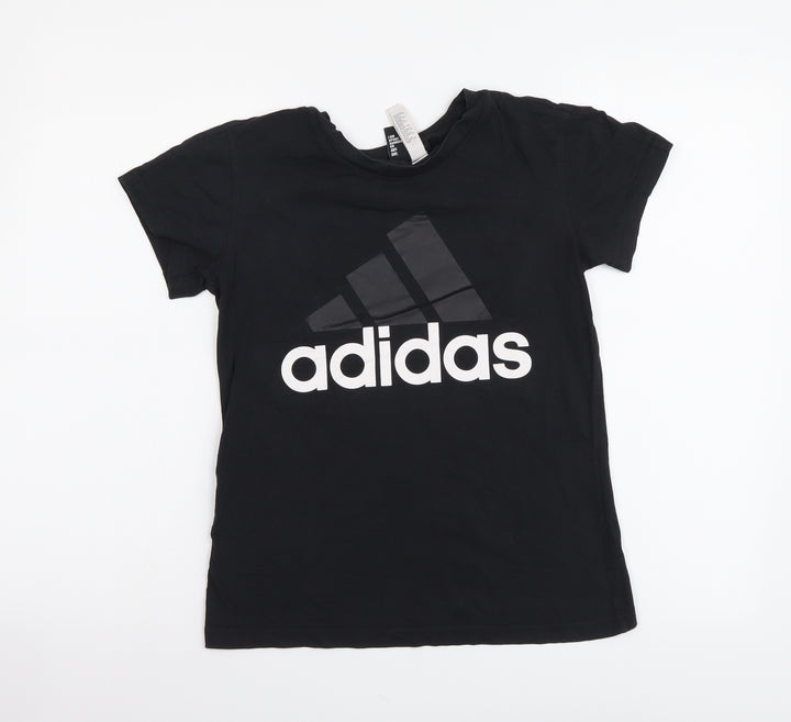 adidas Boys Black Cotton Basic T-Shirt Size 8-9 Years Round Neck Pullover