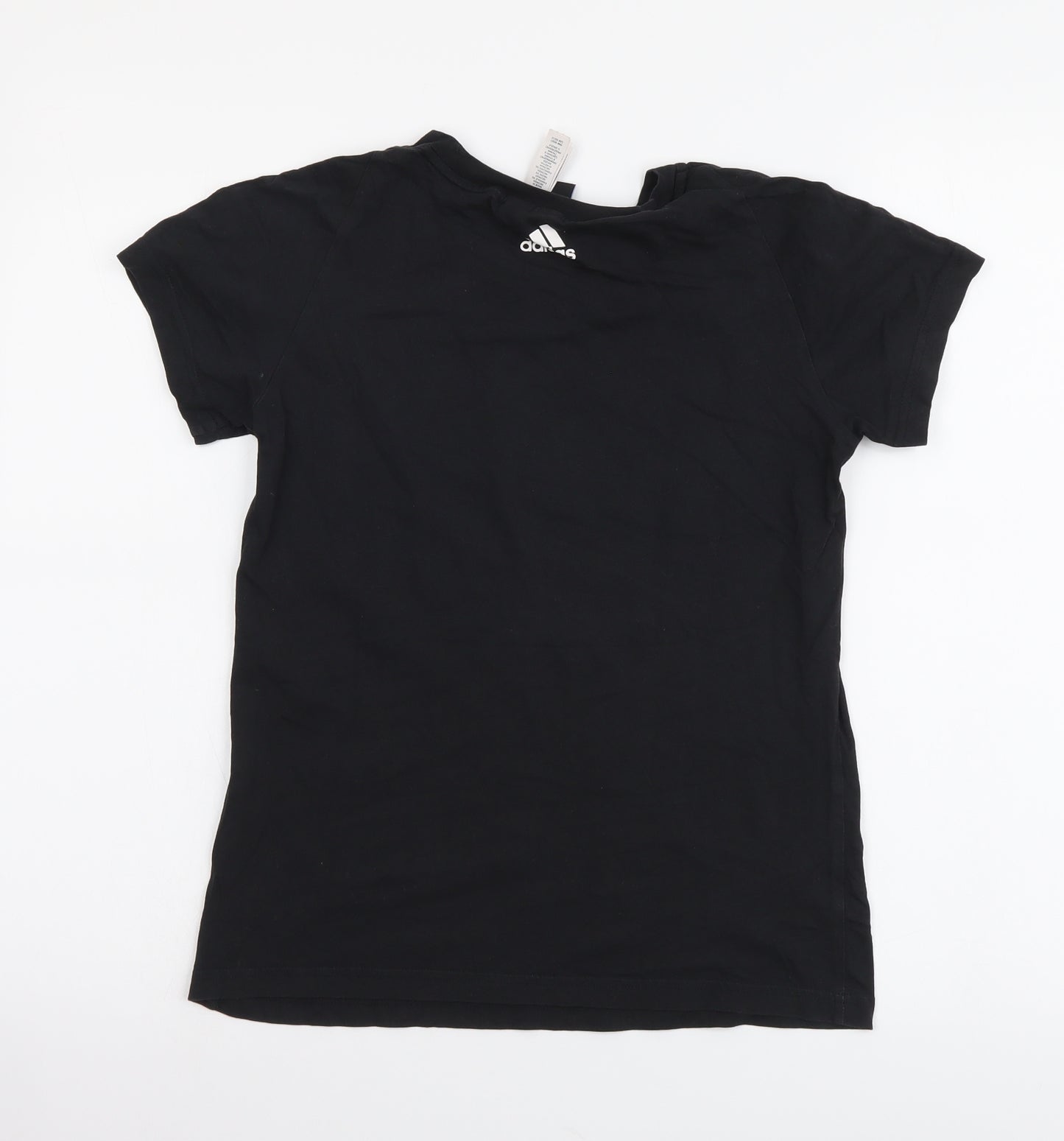 adidas Boys Black Cotton Basic T-Shirt Size 8-9 Years Round Neck Pullover