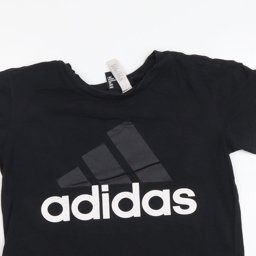 adidas Boys Black Cotton Basic T-Shirt Size 8-9 Years Round Neck Pullover