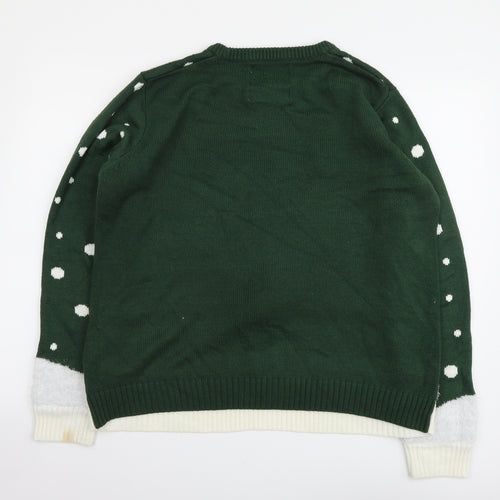 Cedar Wood State Mens Green Round Neck Geometric Acrylic Henley Jumper Size XL - Reindeer Print