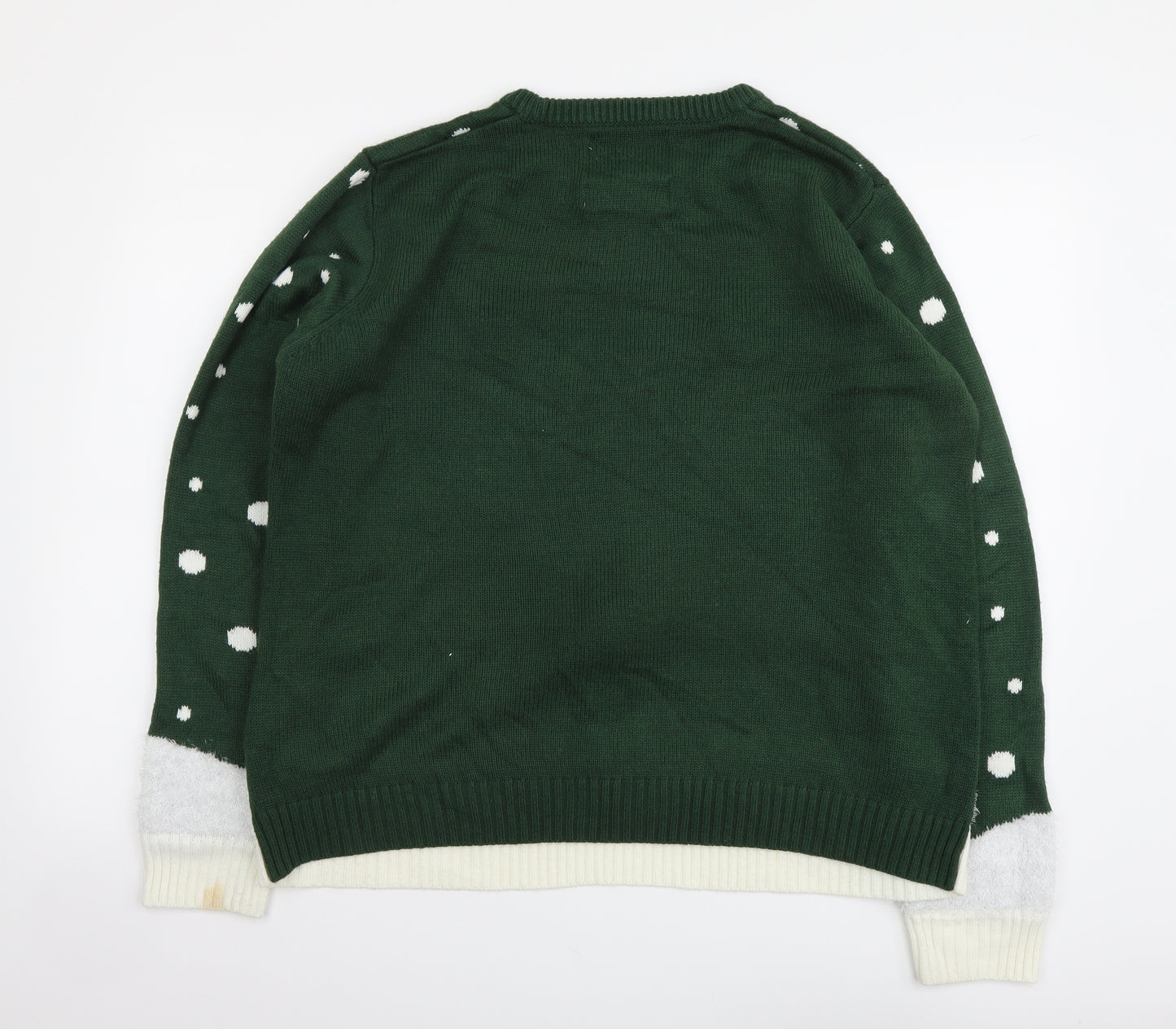 Cedar Wood State Mens Green Round Neck Geometric Acrylic Henley Jumper Size XL - Reindeer Print