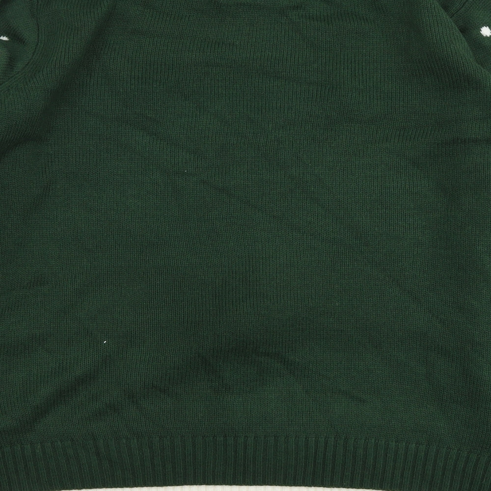 Cedar Wood State Mens Green Round Neck Geometric Acrylic Henley Jumper Size XL - Reindeer Print