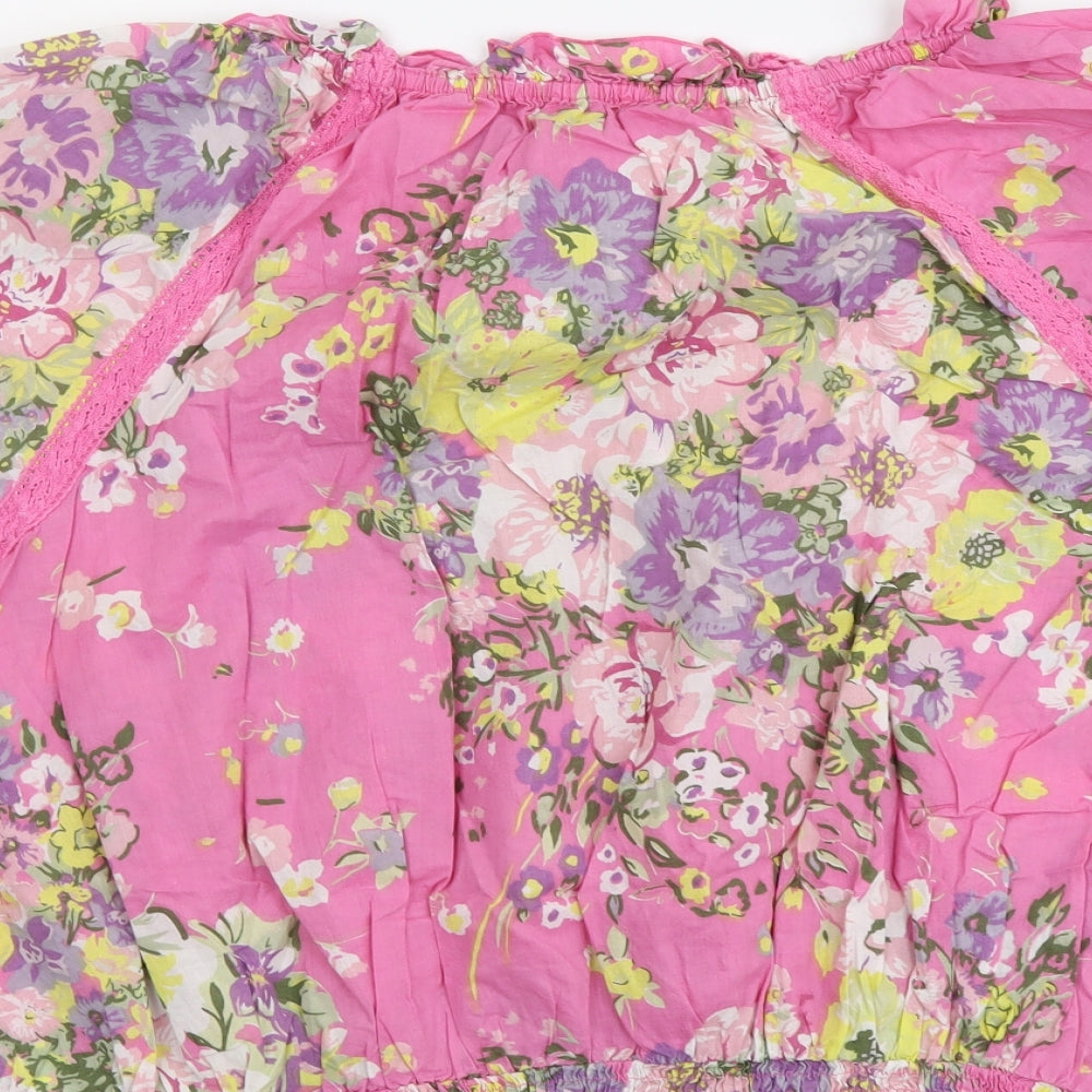 NEXT Womens Pink Floral Cotton Basic Blouse Size 16 Round Neck