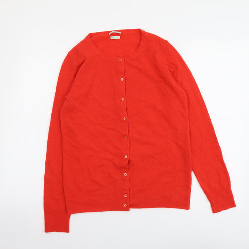 United Colors of Benetton Womens Red Round Neck Wool Cardigan Jumper Size M