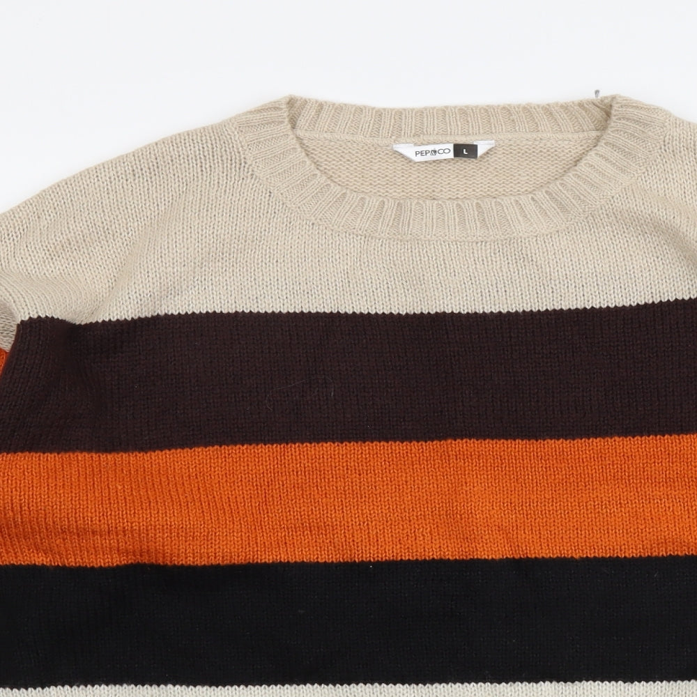 PEP&CO. Womens Multicoloured Round Neck Striped Acrylic Pullover Jumper Size L