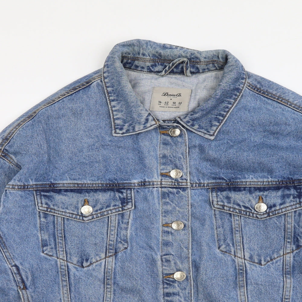 Denim & Co. Womens Blue Jacket Size 14 Button