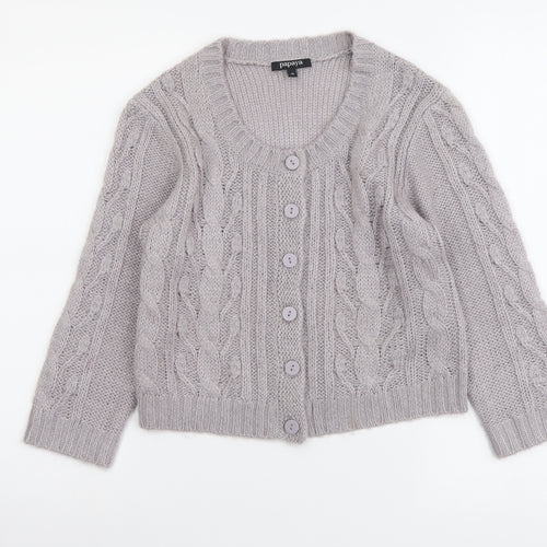 Papaya Womens Grey Round Neck Acrylic Cardigan Jumper Size 12