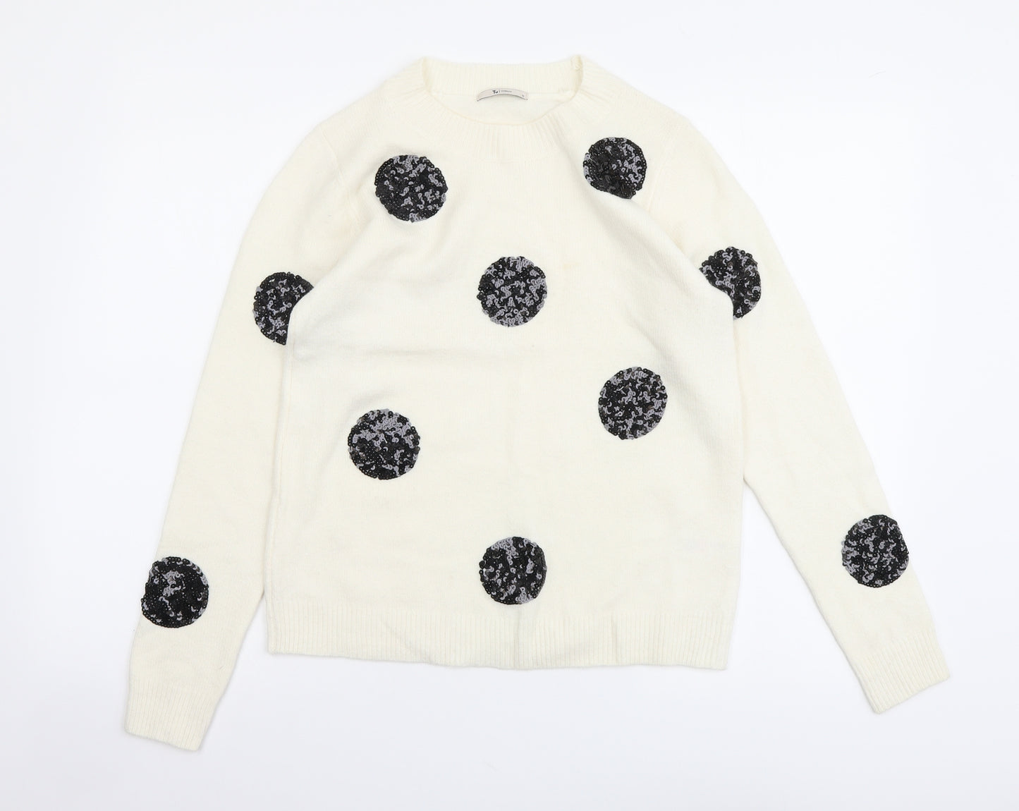 TU Womens Ivory Round Neck Polka Dot Acrylic Pullover Jumper Size 12