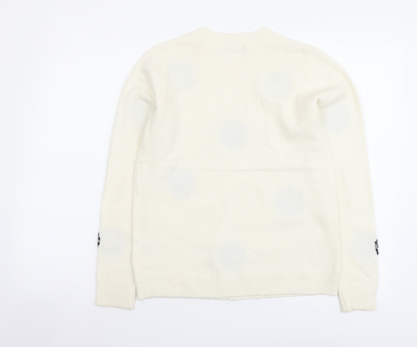 TU Womens Ivory Round Neck Polka Dot Acrylic Pullover Jumper Size 12