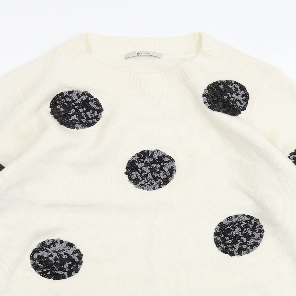 TU Womens Ivory Round Neck Polka Dot Acrylic Pullover Jumper Size 12