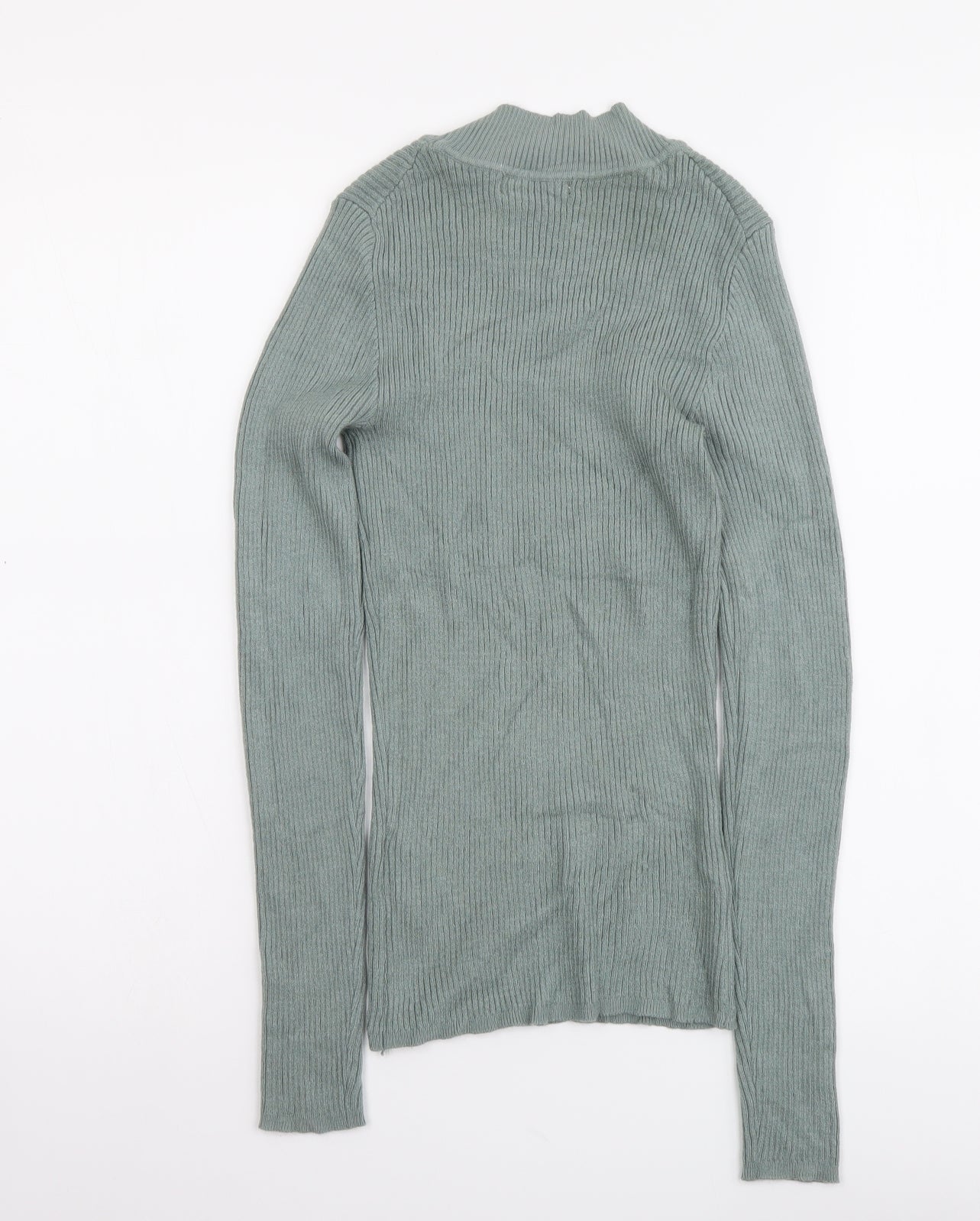 Primark Womens Green Mock Neck Viscose Pullover Jumper Size S - Ribbed