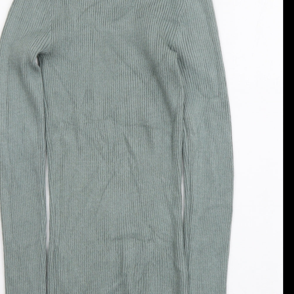 Primark Womens Green Mock Neck Viscose Pullover Jumper Size S - Ribbed