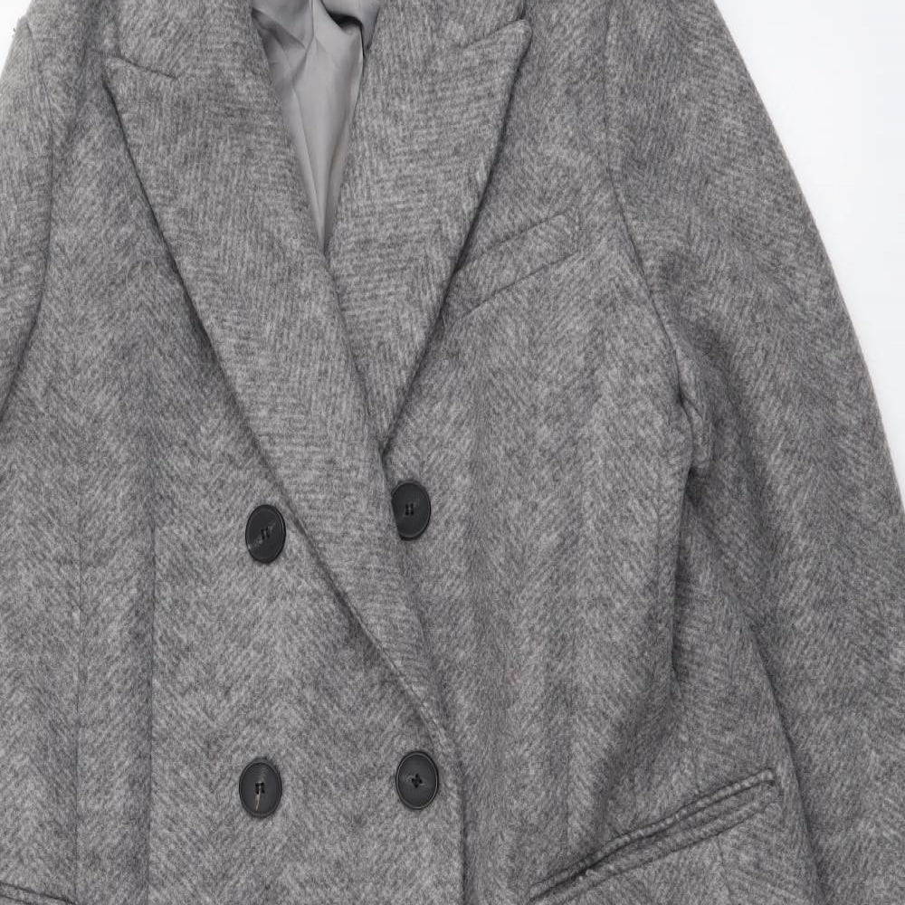 Primark Womens Grey Overcoat Coat Size 14 Button