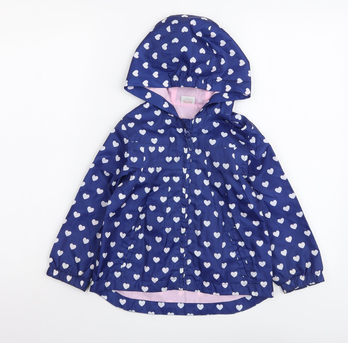 Mimiclub Girls Blue Geometric Rain Coat Coat Size 2-3 Years Zip - Hearts pattern